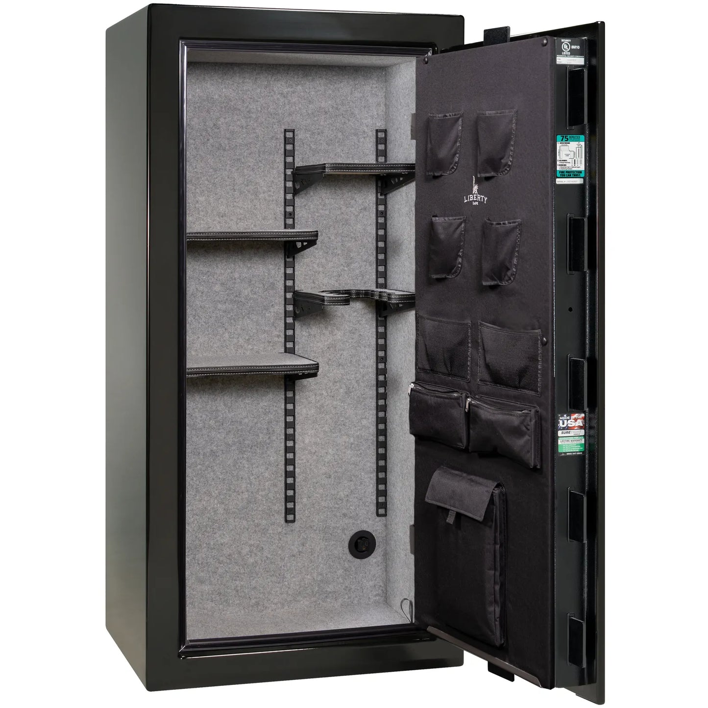 Liberty Colonial 23 gun safe in Black Gloss, Pro Flex interior - empty