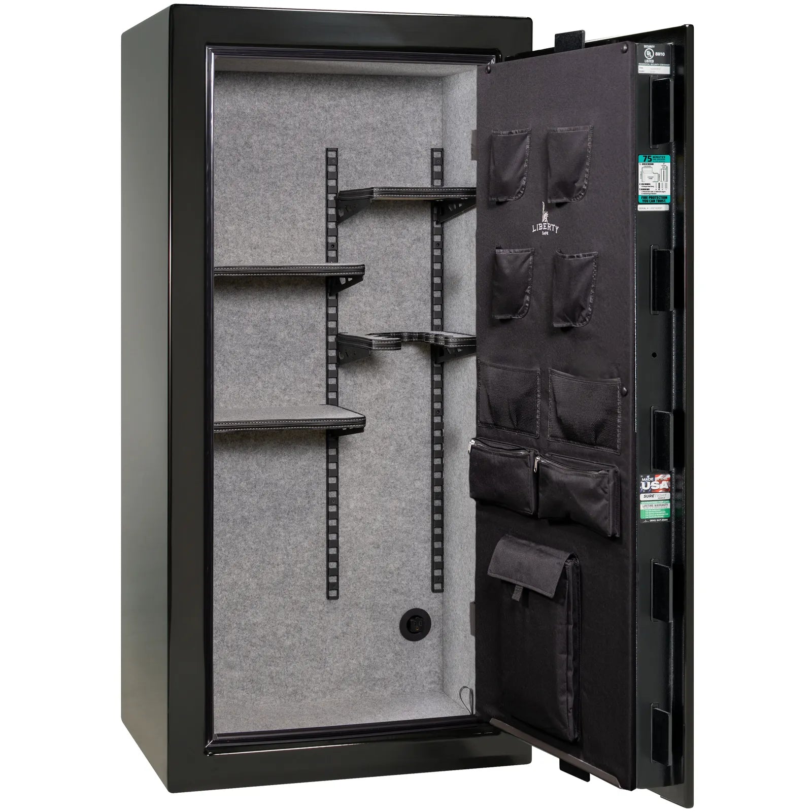 Liberty Colonial 23 gun safe in Black Gloss, Pro Flex interior - empty