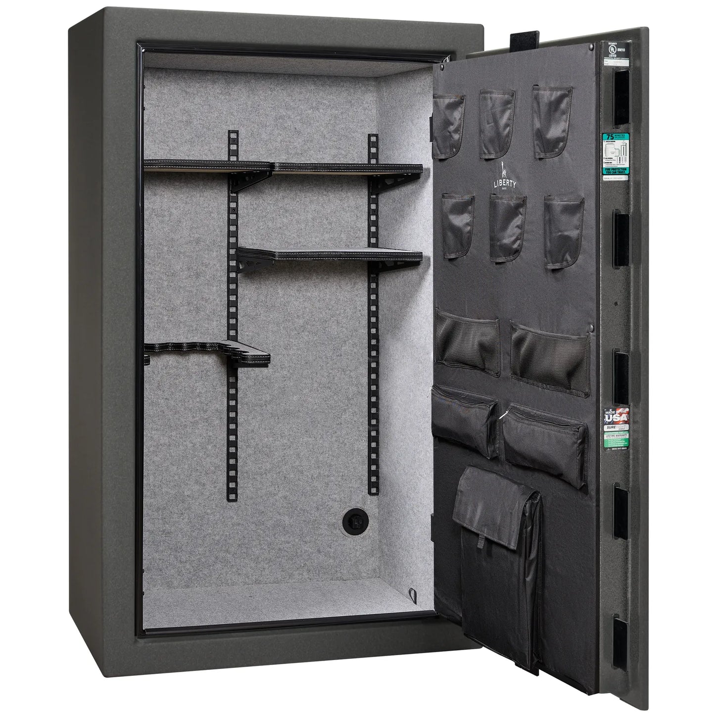 Liberty Colonial 30 gun safe in Textured Granite, Pro Flex interior - empty