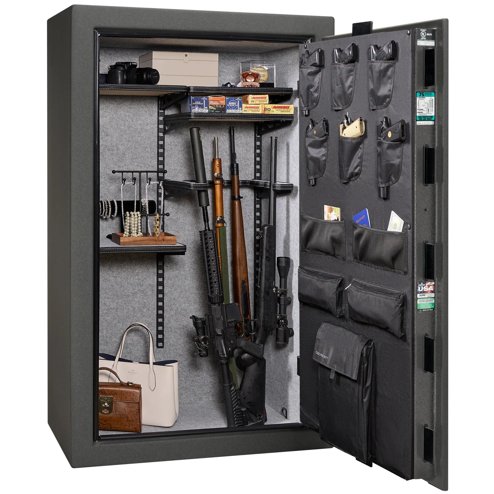 Liberty Colonial 30 gun safe in Textured Granite, Pro Flex interior - loaded