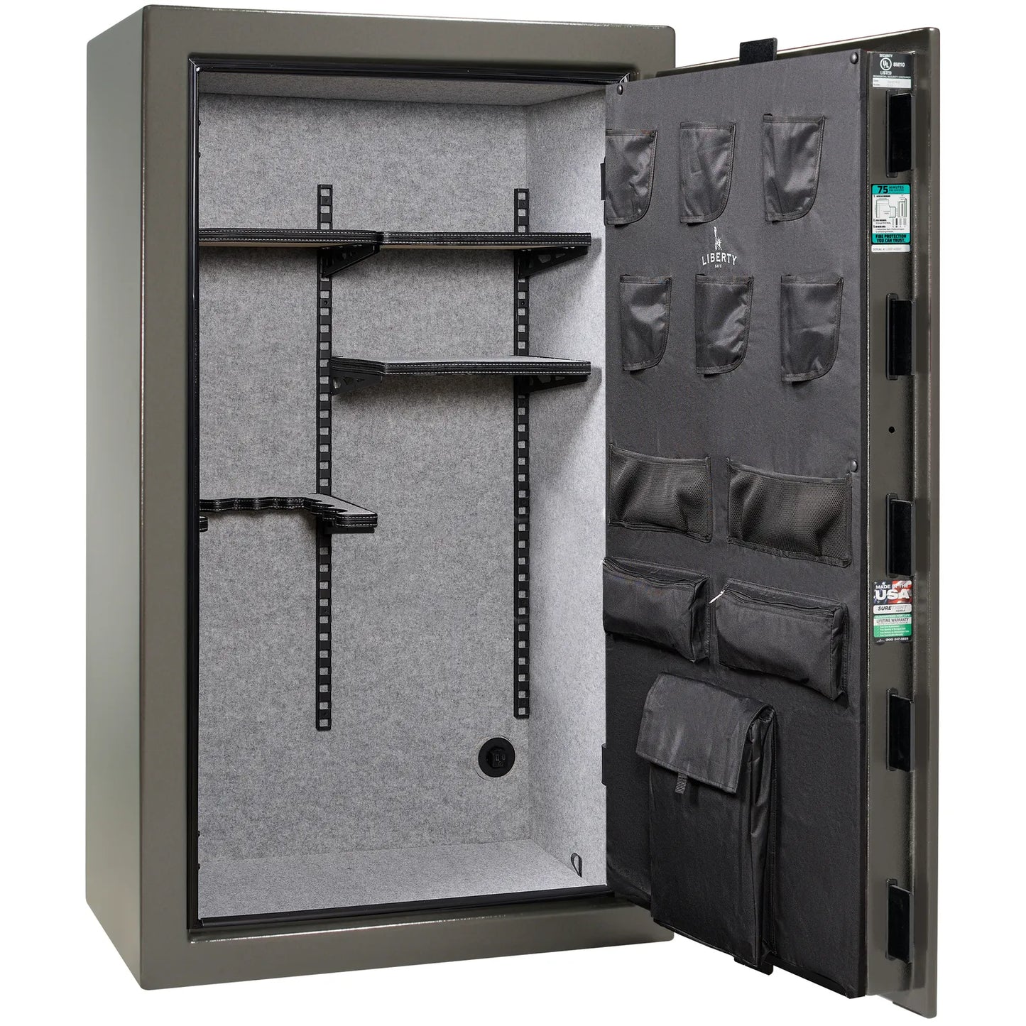 Liberty Colonial 30 gun safe in Gray Marble, Pro Flex interior - empty
