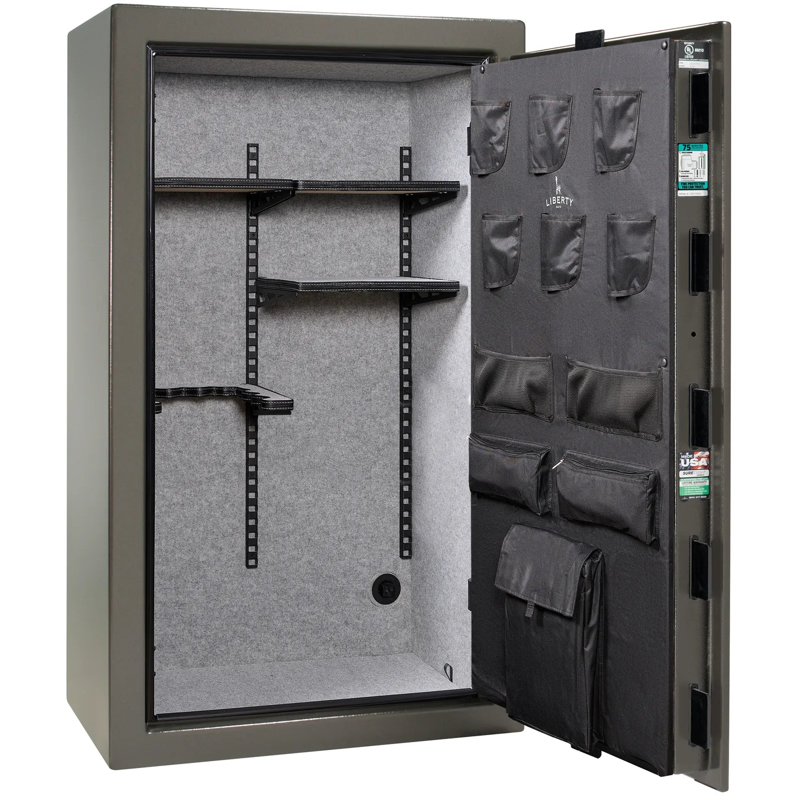 Liberty Colonial 30 gun safe in Gray Marble, Pro Flex interior - empty