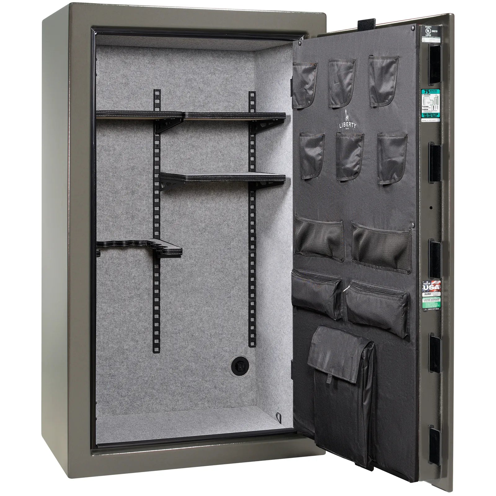 Liberty Colonial 30 gun safe in Gray Gloss, Pro Flex interior - empty