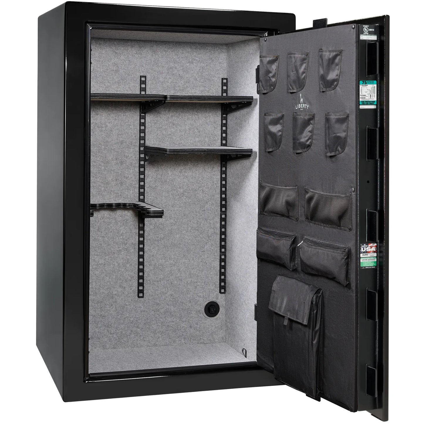 Liberty Colonial 30 gun safe in Black Gloss, Pro Flex interior - empty