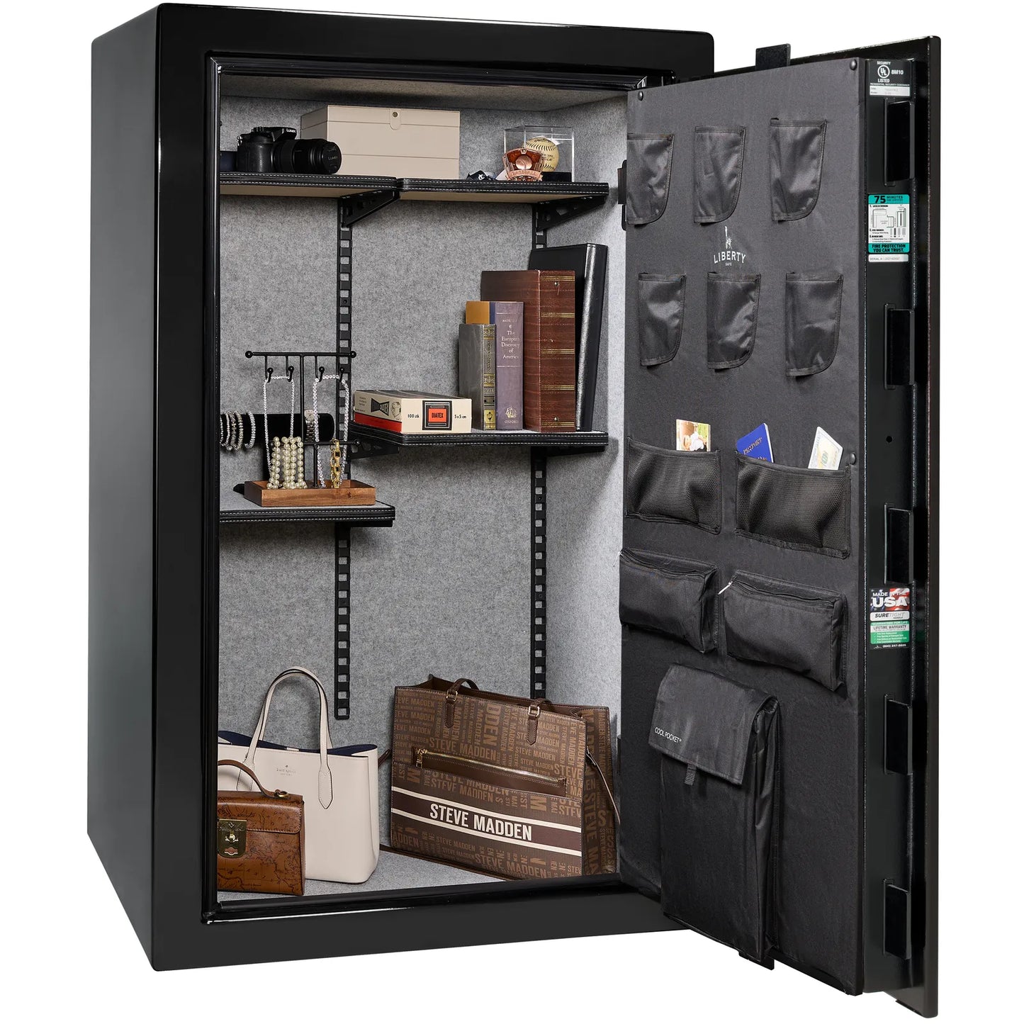 Liberty Colonial 30 gun safe in Black Gloss, Pro Flex interior - full no guns