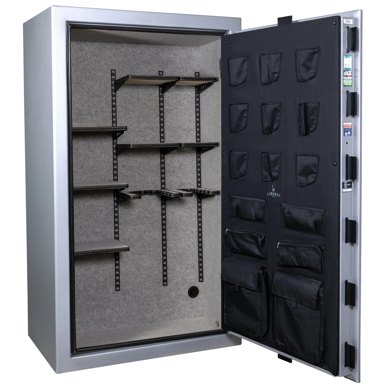Liberty Colonial 50 gun safe in Glacial Steel, Pro Flex interior - empty