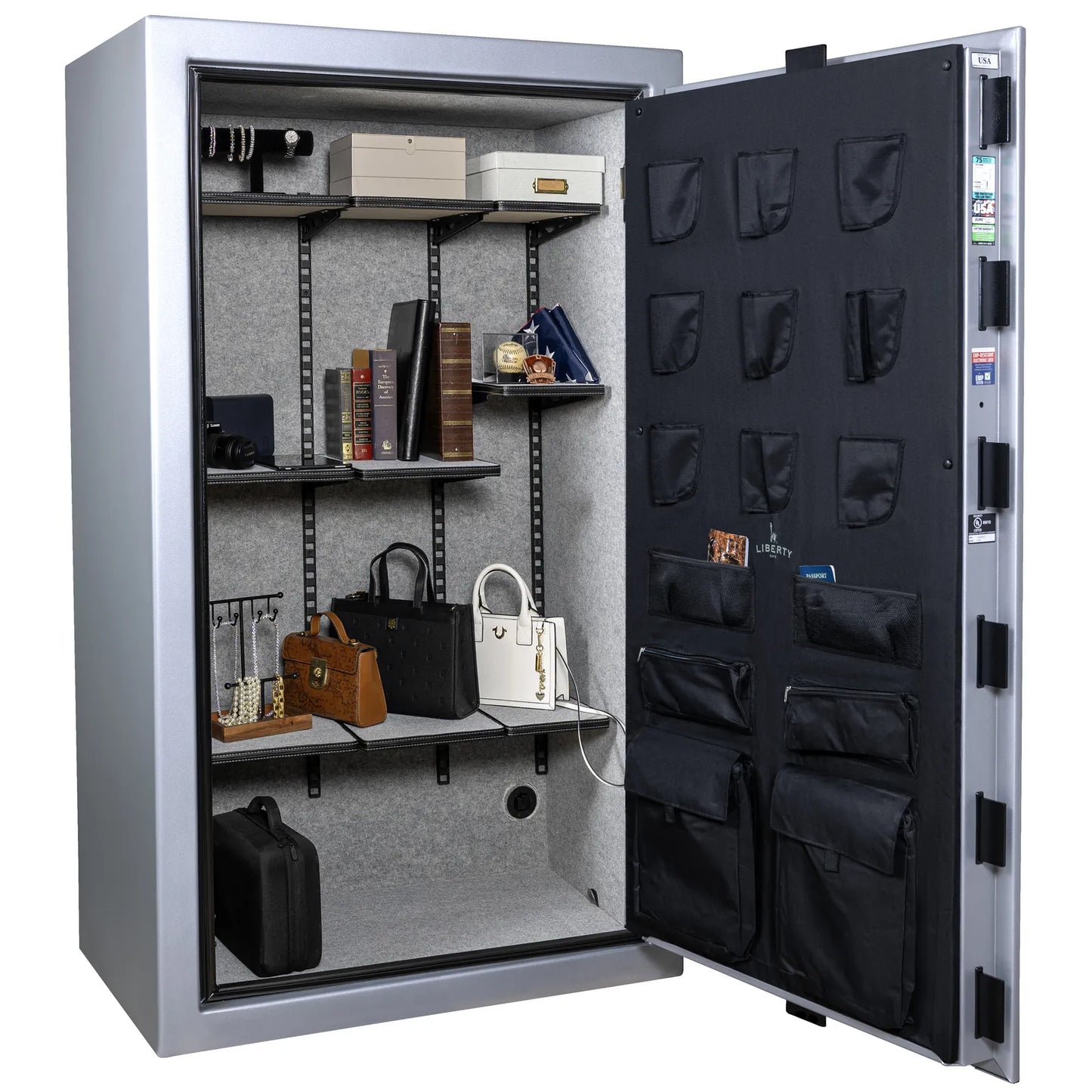 Liberty Colonial 50 gun safe in Glacial Steel, Pro Flex interior - full no guns