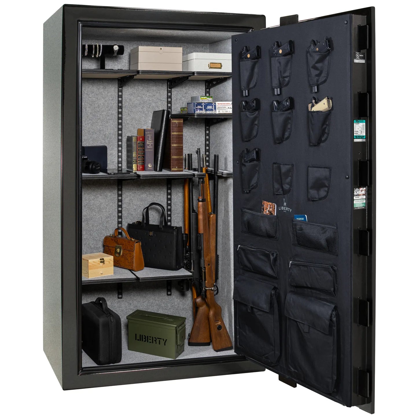 Liberty Colonial 50 gun safe in Textured Black, Pro Flex interior - loaded