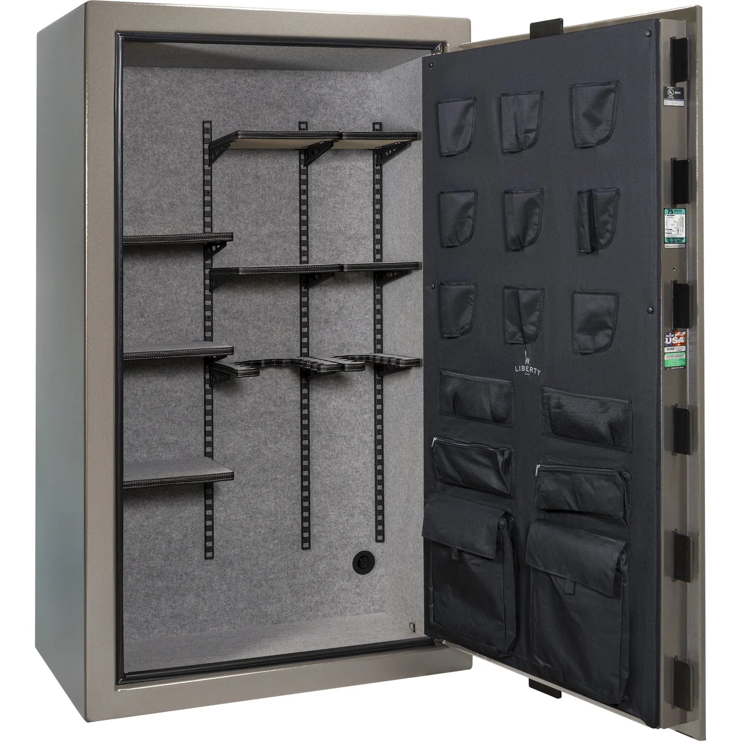 Liberty Colonial 50 gun safe in Gray Marble, Pro Flex interior - empty