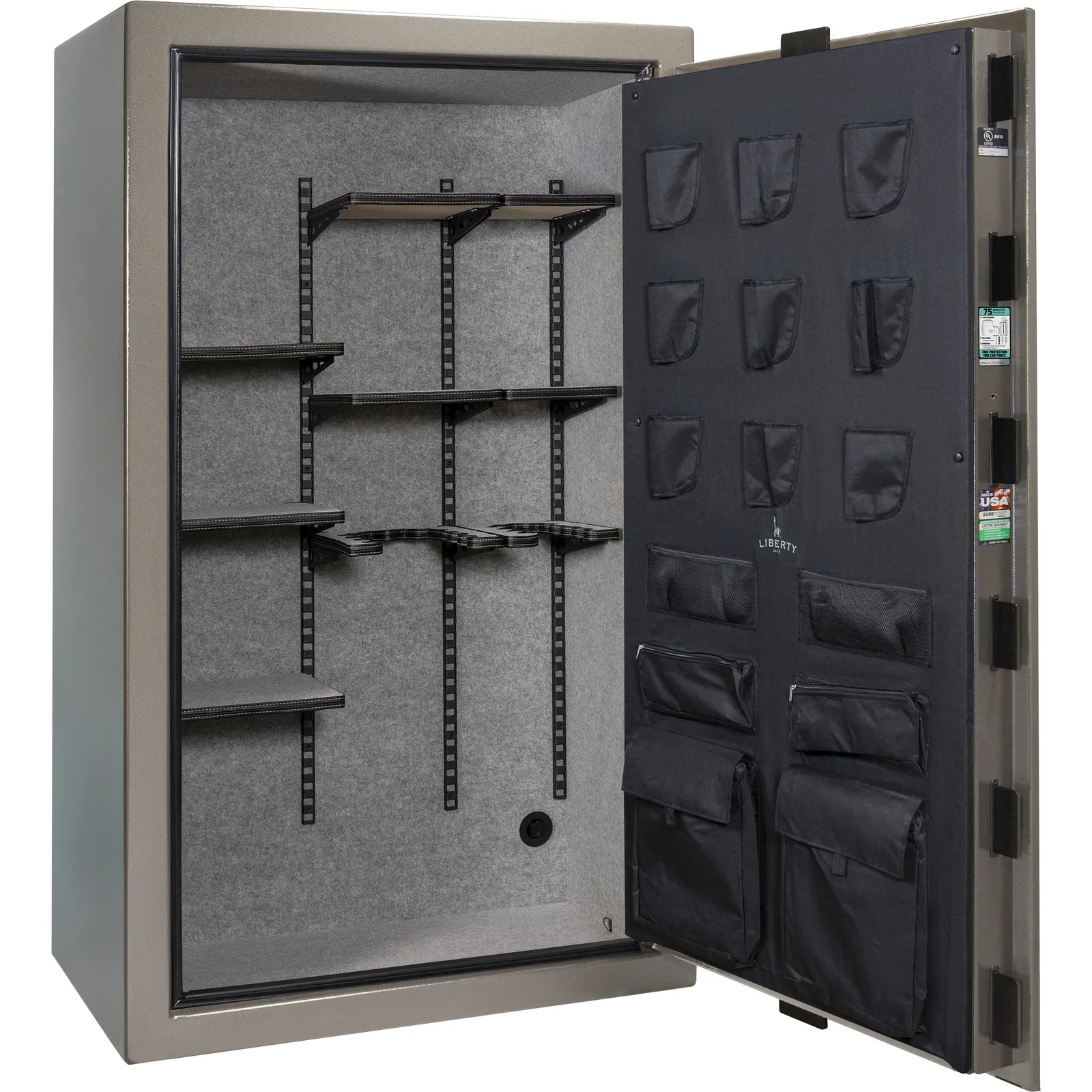 Liberty Colonial 50 gun safe in Gray Marble, Pro Flex interior - empty