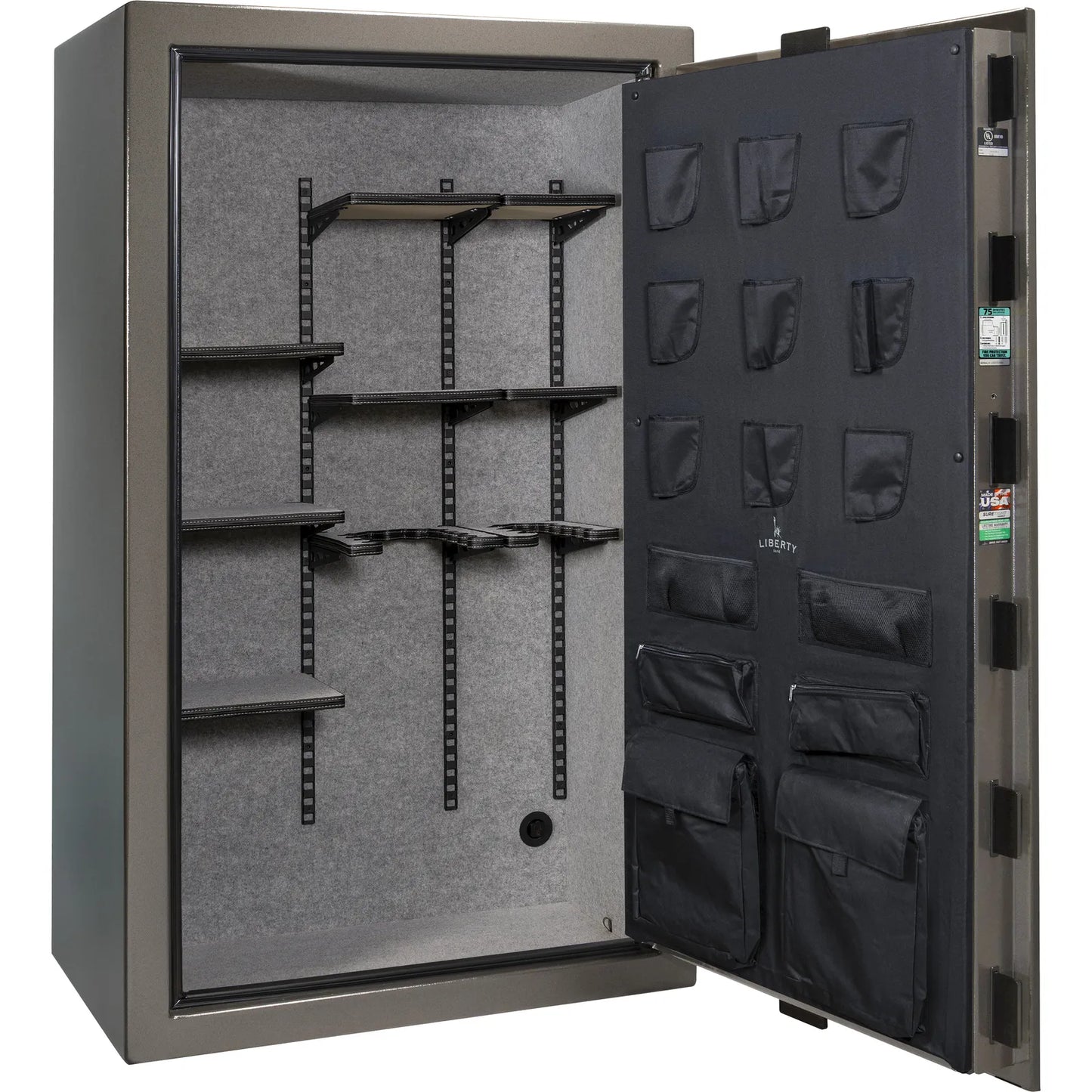 Liberty Colonial 50 gun safe in Gray Gloss, Pro Flex interior - empty