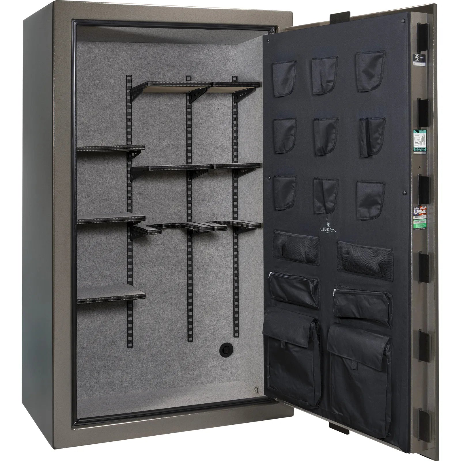 Liberty Colonial 50 gun safe in Gray Gloss, Pro Flex interior - empty