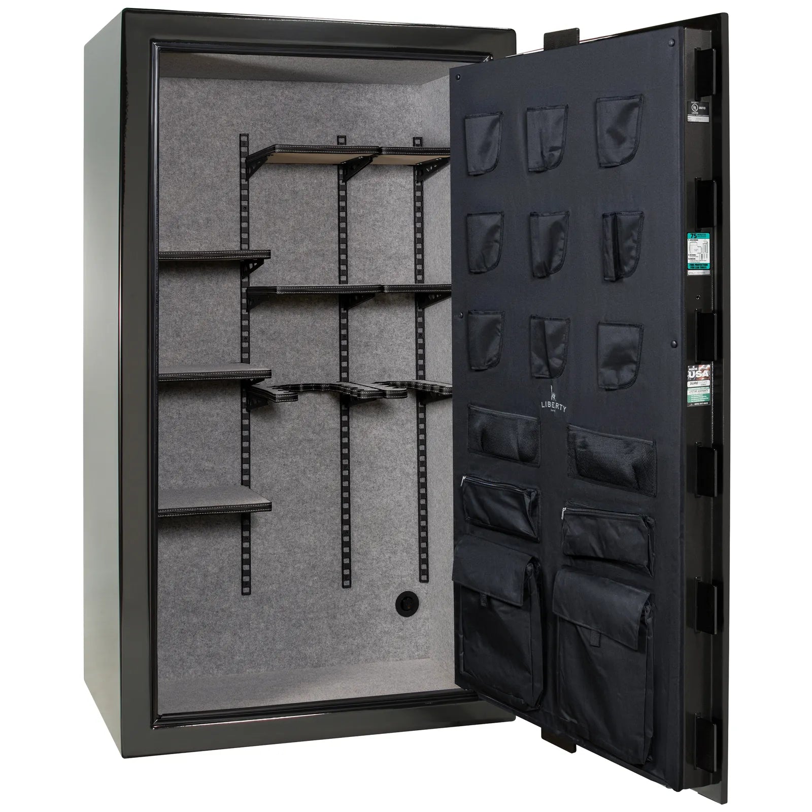 Liberty Colonial 50 gun safe in Black Gloss, Pro Flex interior - empty