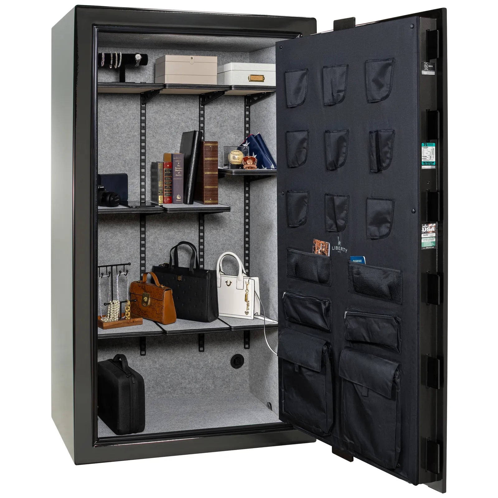 Liberty Colonial 50 gun safe in Black Gloss, Pro Flex interior - full no guns