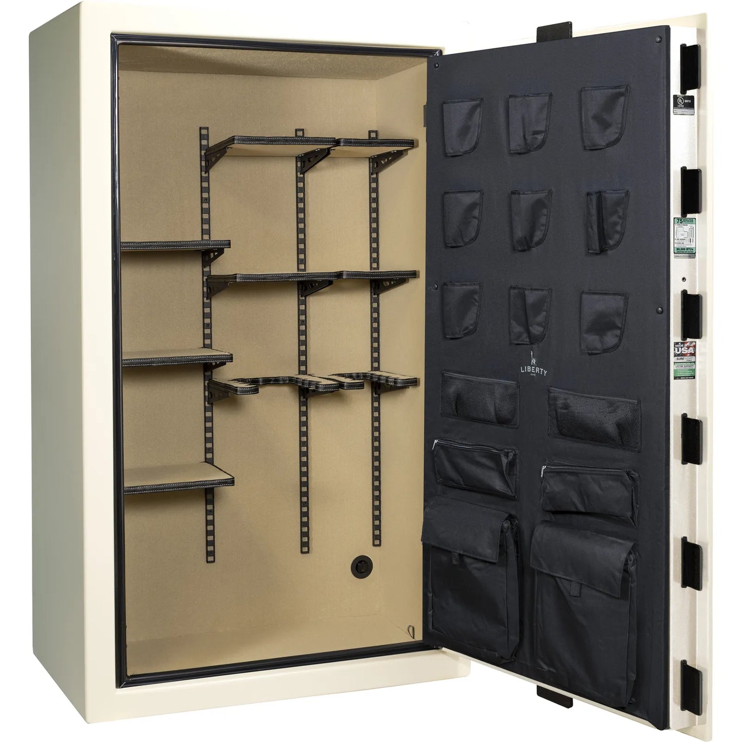 Liberty Colonial 50 gun safe in White Gloss, Pro Flex interior - empty