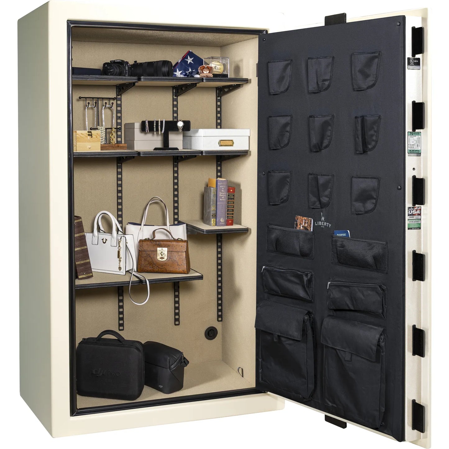 Liberty Colonial 50 gun safe in White Gloss, Pro Flex interior - full no guns