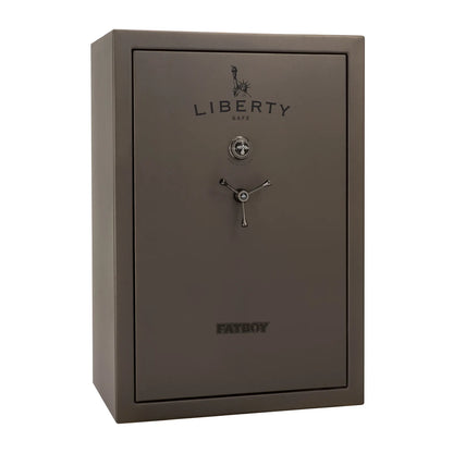 Liberty Fatboy gun safe in textured bronze with black chrome hardware and mechanical lock