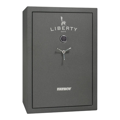 Liberty Fatboy gun safe in textured granite with chrome hardware and electronic lock