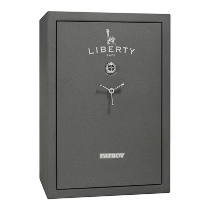 Liberty Fatboy gun safe in textured granite with chrome hardware and mechanical lock