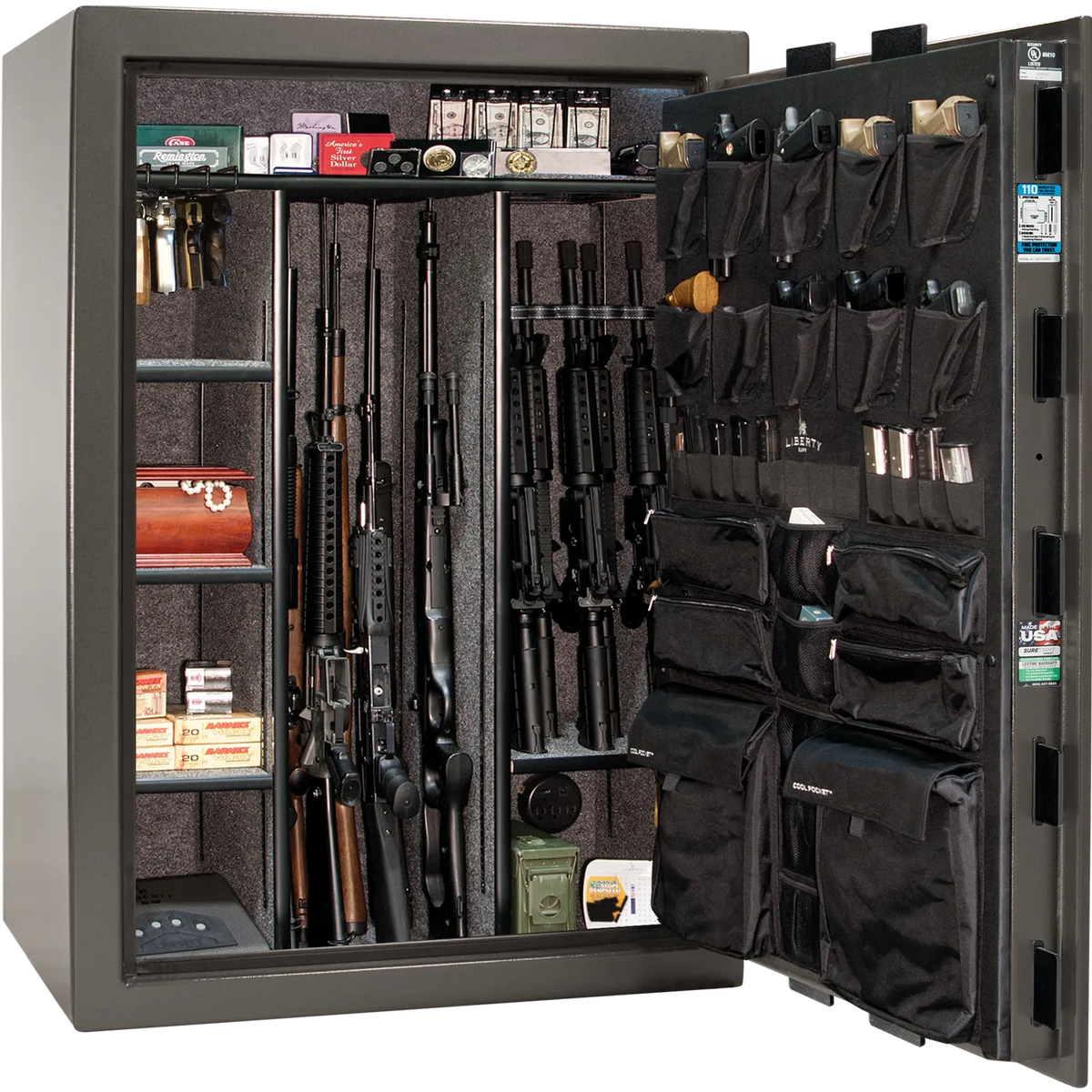 Liberty Fatboy gray marble safe interior with shelving and door storage