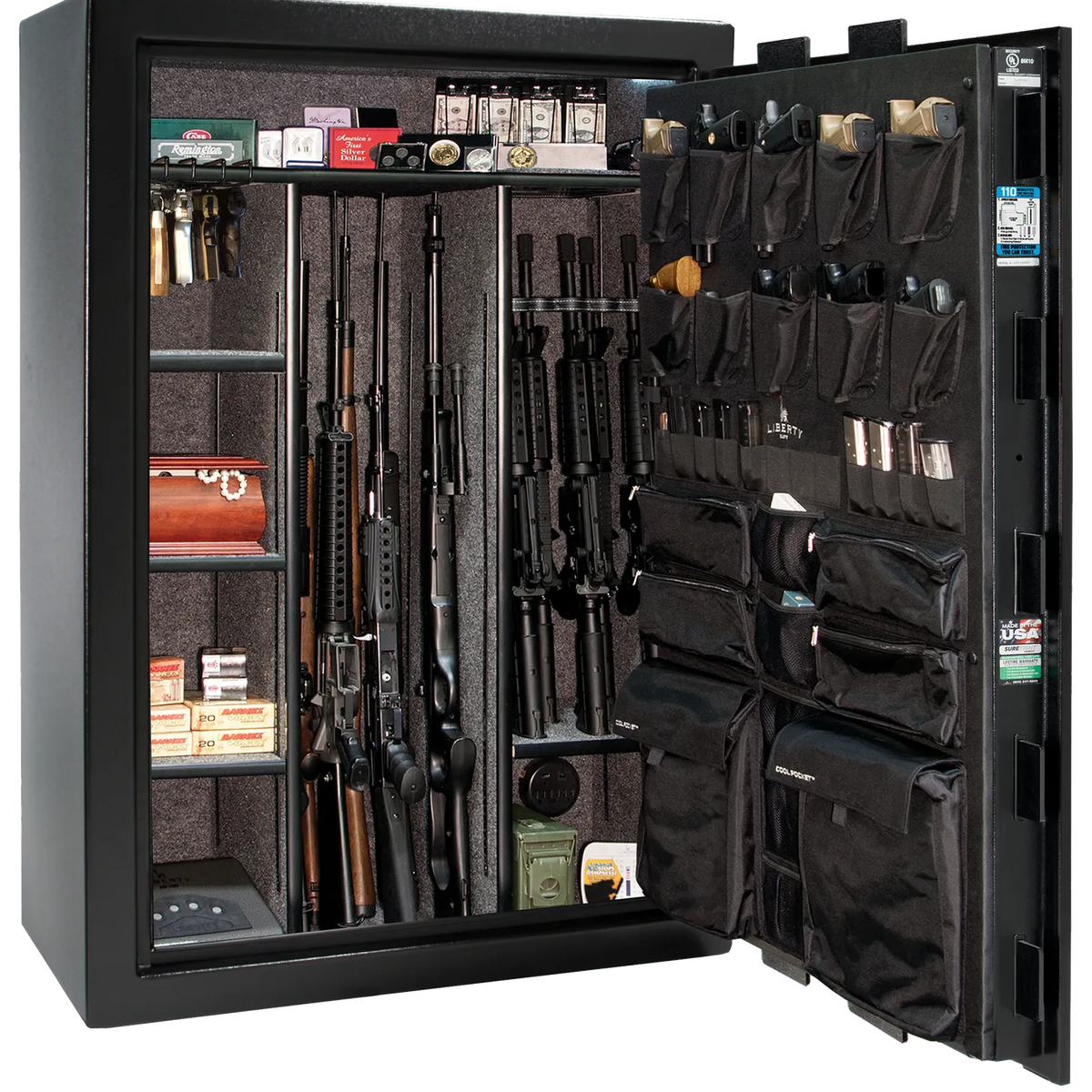 Liberty Fatboy textured black safe interior with shelving and door storage