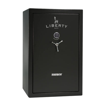 Liberty Fatboy gun safe in textured black with chrome hardware and electronic lock