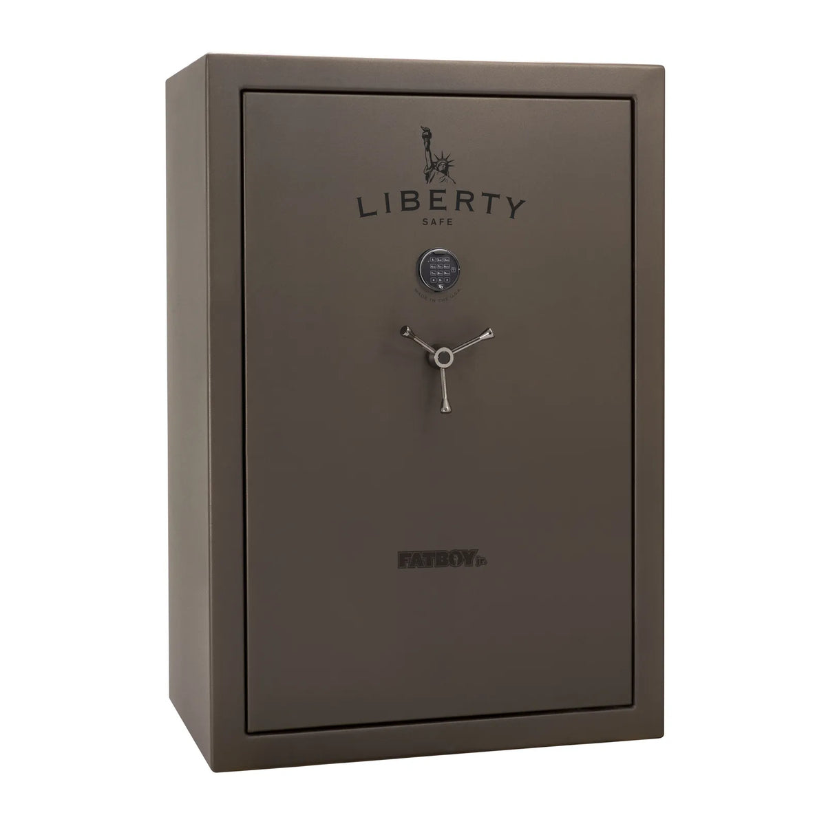 Liberty Fatboy Jr. gun safe in textured bronze with black chrome hardware and electronic lock