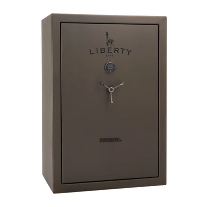 Liberty Fatboy Jr. gun safe in textured bronze with black chrome hardware and electronic lock