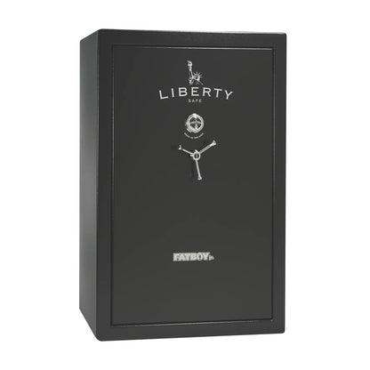 Liberty Fatboy Jr. gun safe in textured black with chrome hardware and mechanical lock