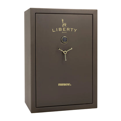 Liberty Fatboy Jr. gun safe in textured bronze with brass hardware and electronic lock
