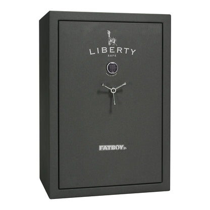 Liberty Fatboy Jr. gun safe in textured granite with chrome hardware and electronic lock