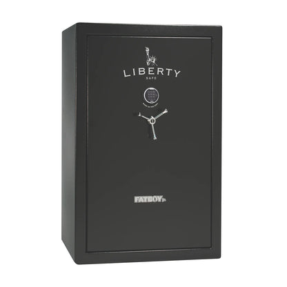 Liberty Fatboy Jr. gun safe in textured black with chrome hardware and electronic lock