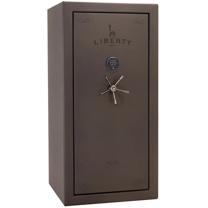 Liberty Franklin 29 gun safe in Bronze Textured with Black Chrome and S&G electronic lock, exterior view.
