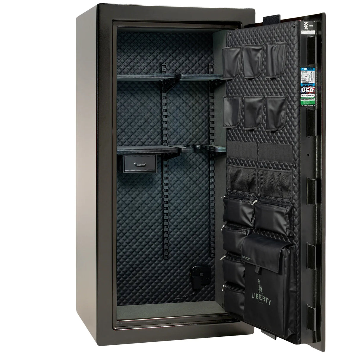 Liberty Franklin 29 gun safe in Textured Black with Chrome, Signature interior empty.