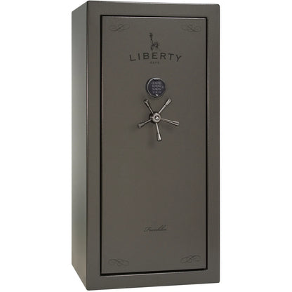 Liberty Franklin 29 gun safe in Gray Marble with Black Chrome and S&G electronic lock, exterior view.
