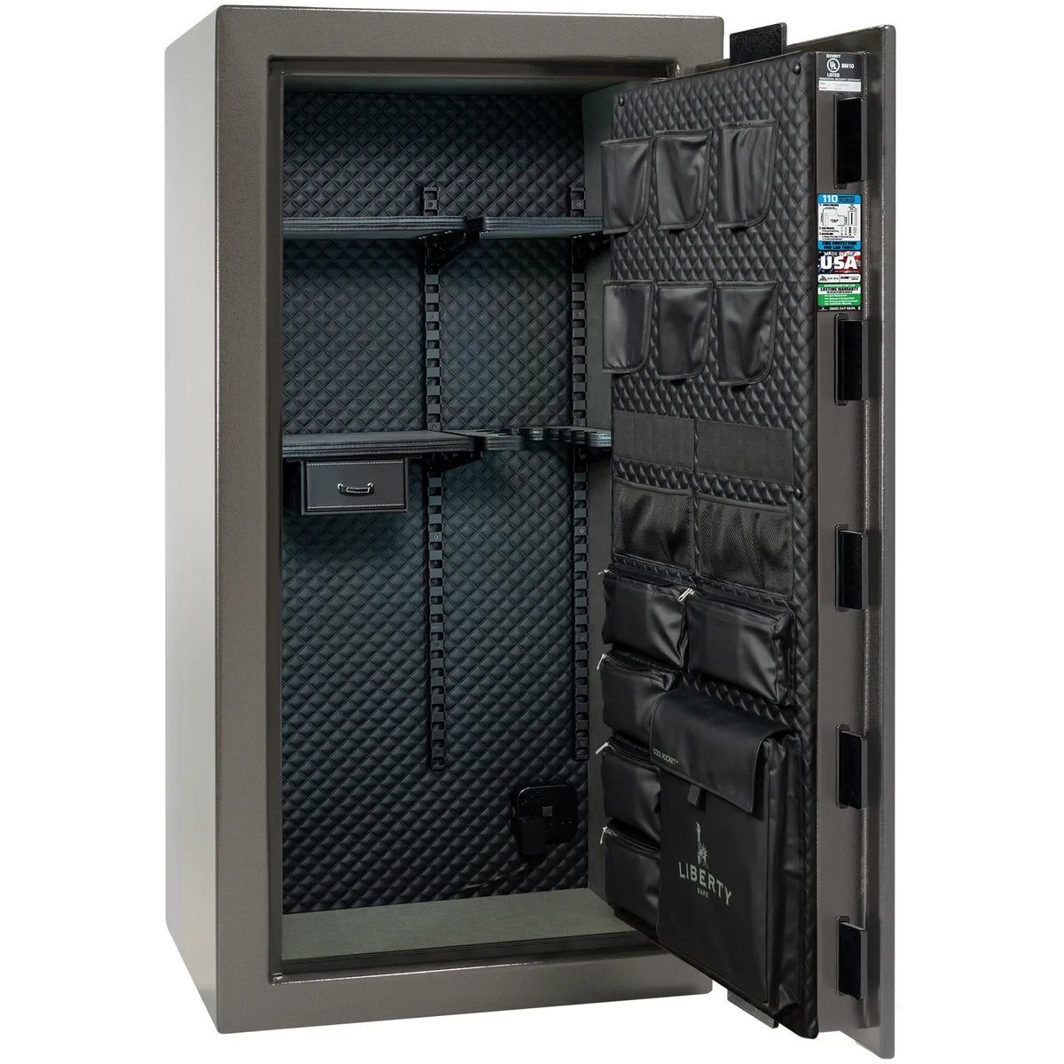 Liberty Franklin 29 gun safe in Gray Marble with Black Chrome, Signature interior empty.