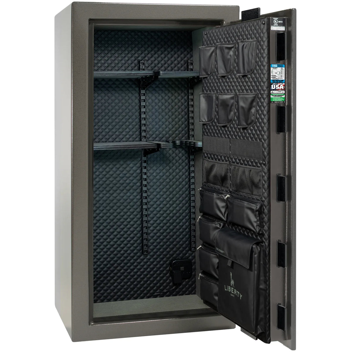 Liberty Franklin 29 gun safe in Gray Marble with Black Chrome, Signature interior view.
