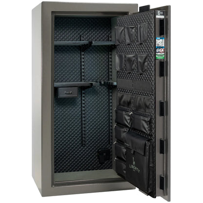 Liberty Franklin 29 gun safe in Gray Gloss with Black Chrome, Signature interior empty.