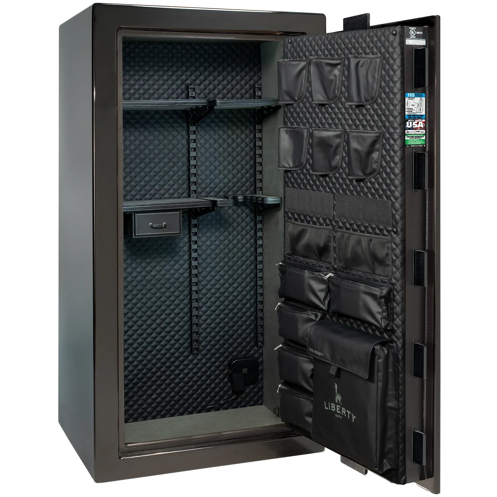 Liberty Franklin 29 gun safe in Black Gloss with Chrome, Signature interior empty.