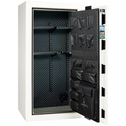 Liberty Franklin 29 gun safe in White Gloss with Black Chrome, Signature interior view.