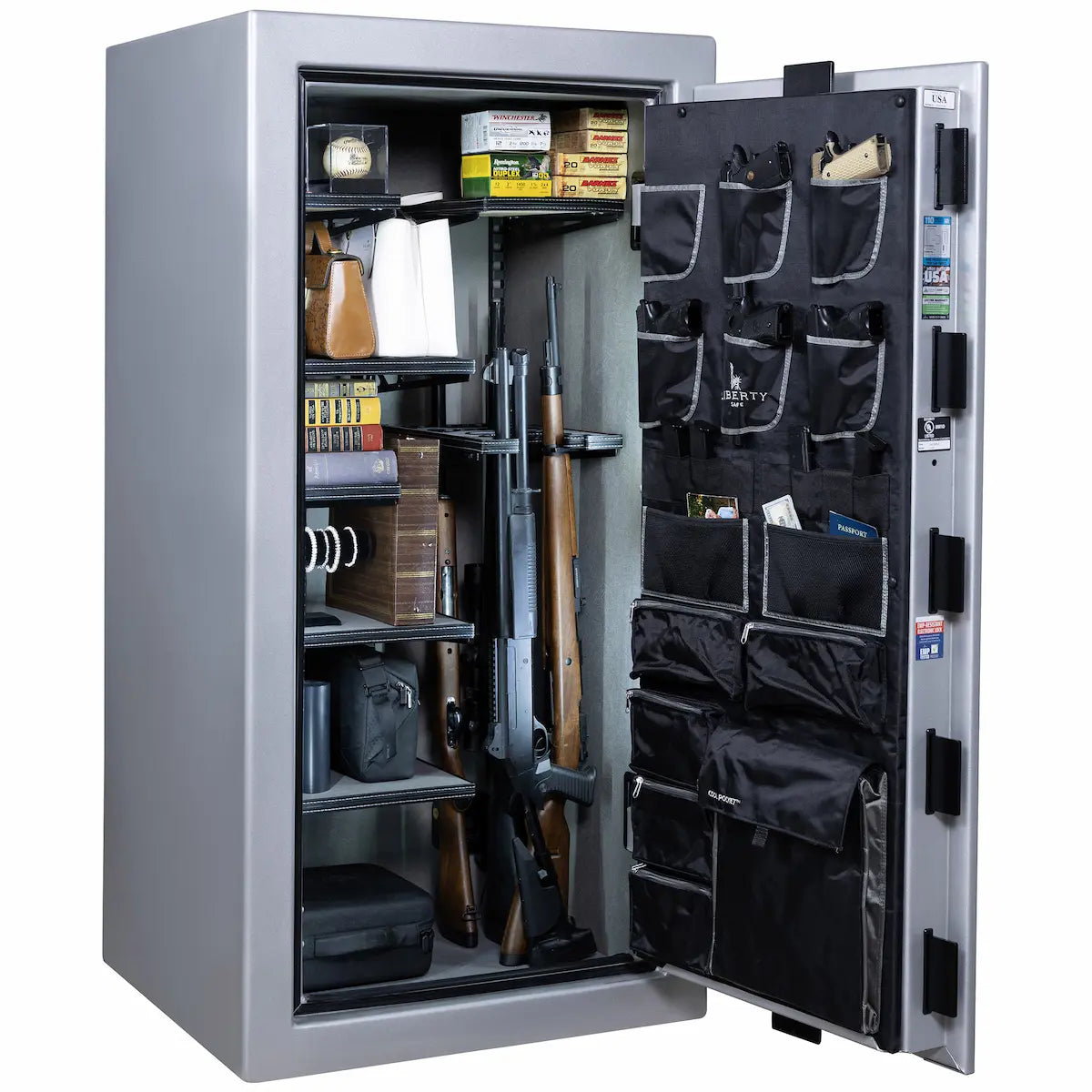 Liberty Franklin 29 gun safe glacial steel interior view loaded