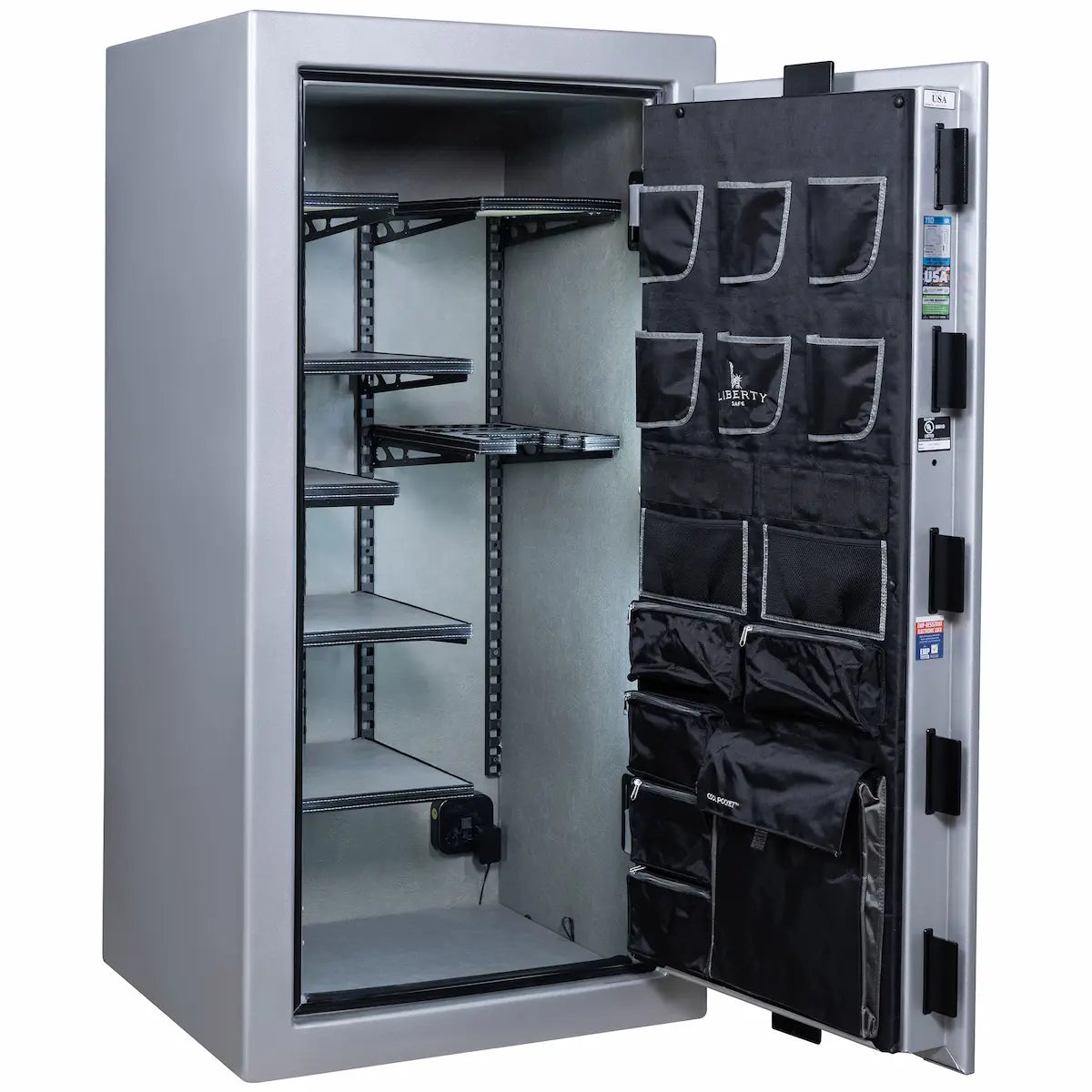 Liberty Franklin 29 gun safe glacial steel interior view