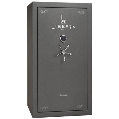 Liberty Franklin 40 gun safe in Textured Granite with Chrome and S&G electronic lock, exterior view.