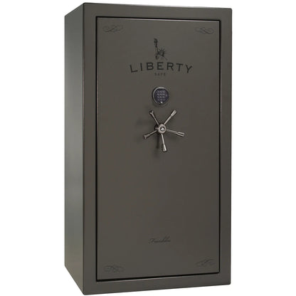 Liberty Franklin 40 gun safe in Gray Marble with Black Chrome and S&G electronic lock, exterior view.