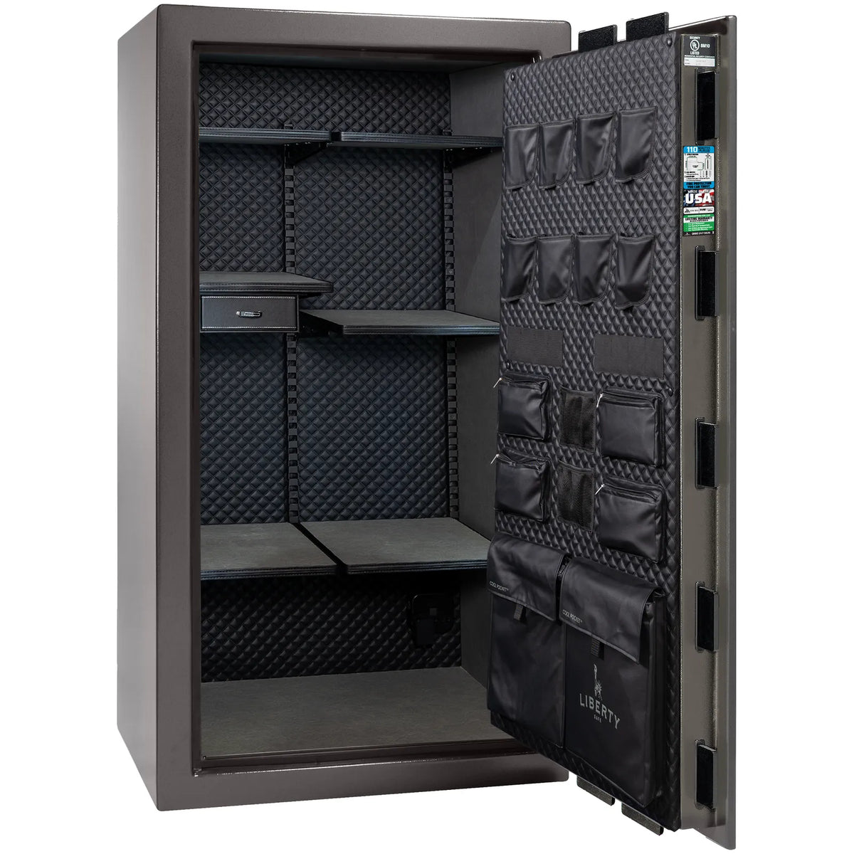 Liberty Franklin 40 gun safe in Gray Marble with Black Chrome, Signature interior empty.