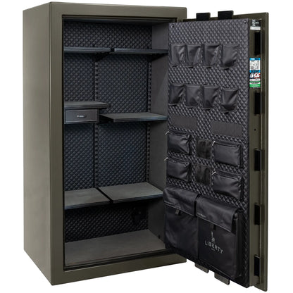 Liberty Franklin 40 gun safe in Gray Gloss with Black Chrome, Signature interior empty.