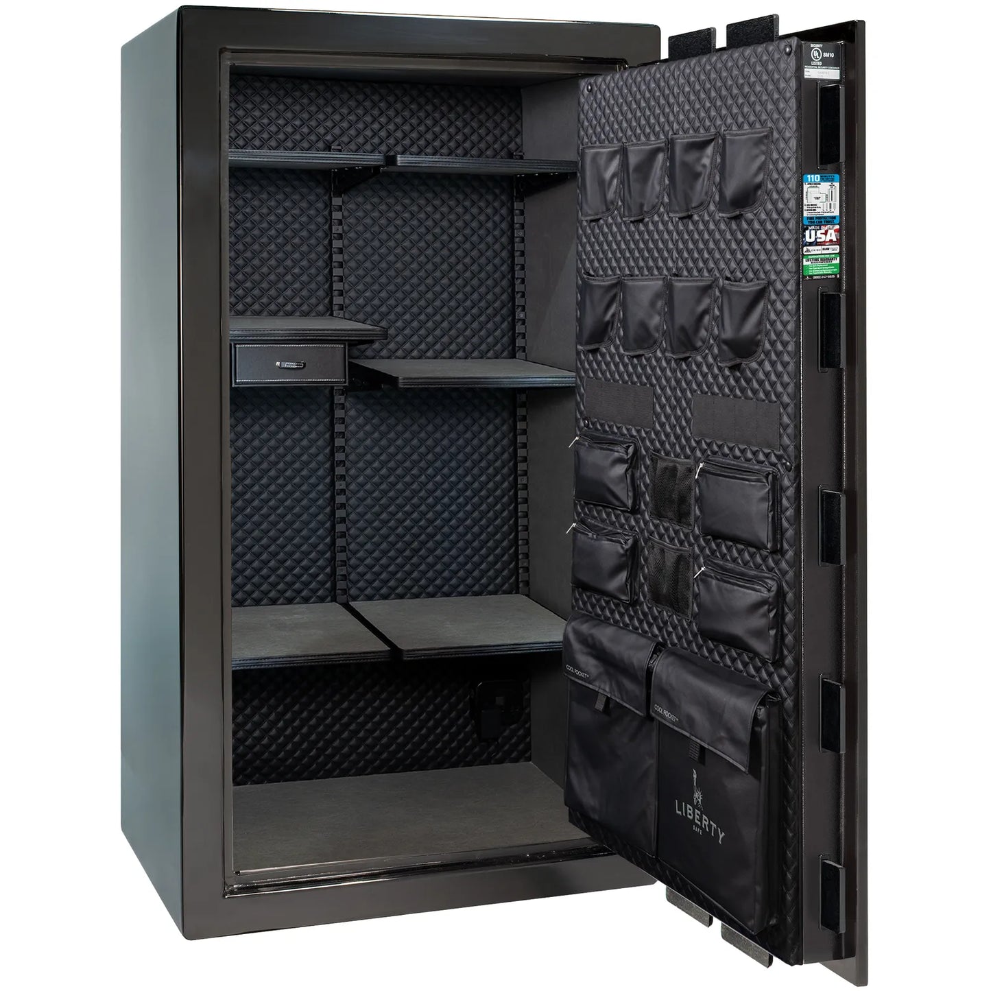 Liberty Franklin 40 gun safe in Black Gloss with Chrome, Signature interior empty.