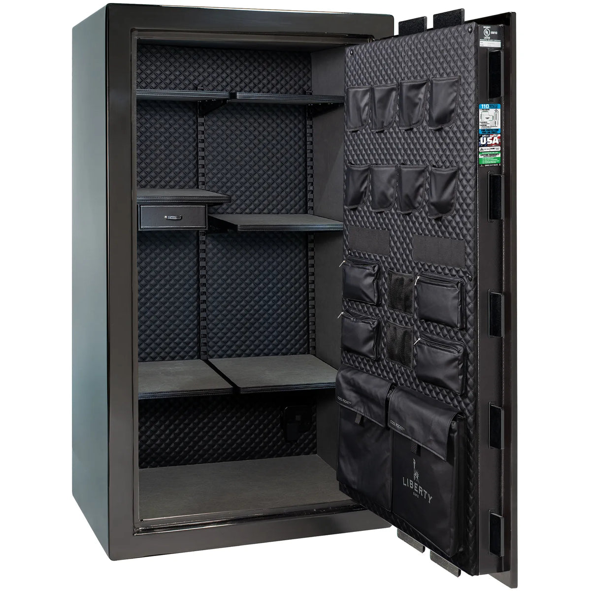 Liberty Franklin 40 gun safe in Black Gloss with Chrome, Signature interior empty.