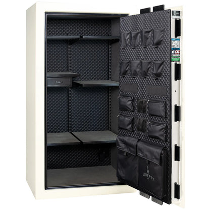 Liberty Franklin 40 gun safe in White Gloss with Black Chrome, Signature interior empty.