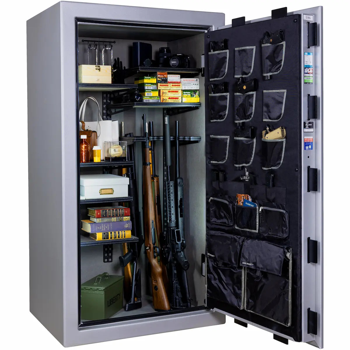 Liberty Franklin 40 gun safe glacial steel interior view loaded